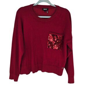 DKNY womens size medium rudolph red long sleeve sweater sequin pocket